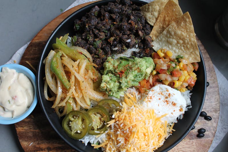 Vegetarian burrito bowl with fresh salsa